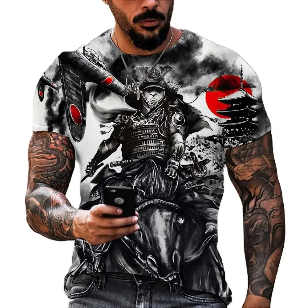 

3D Japan Style Print Short Vintage Samurai T-shirts for Men Sleeve Tops Street Hip Hop Streetwear Ninja Tees Men's T Shirt