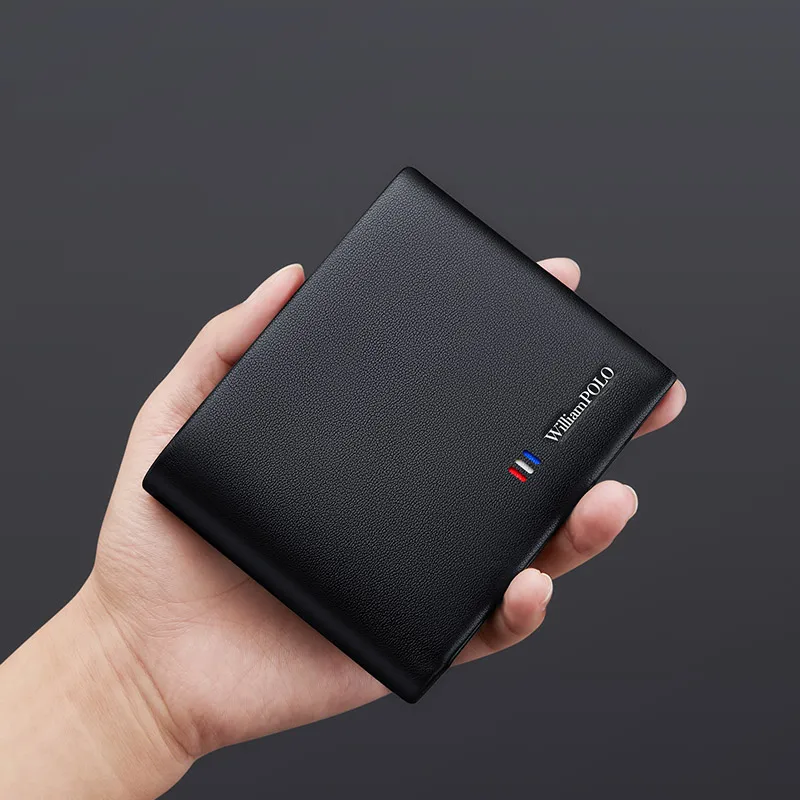 Genuine leather men's short wallet, fashionable multifunctional card holder, personalized card bag