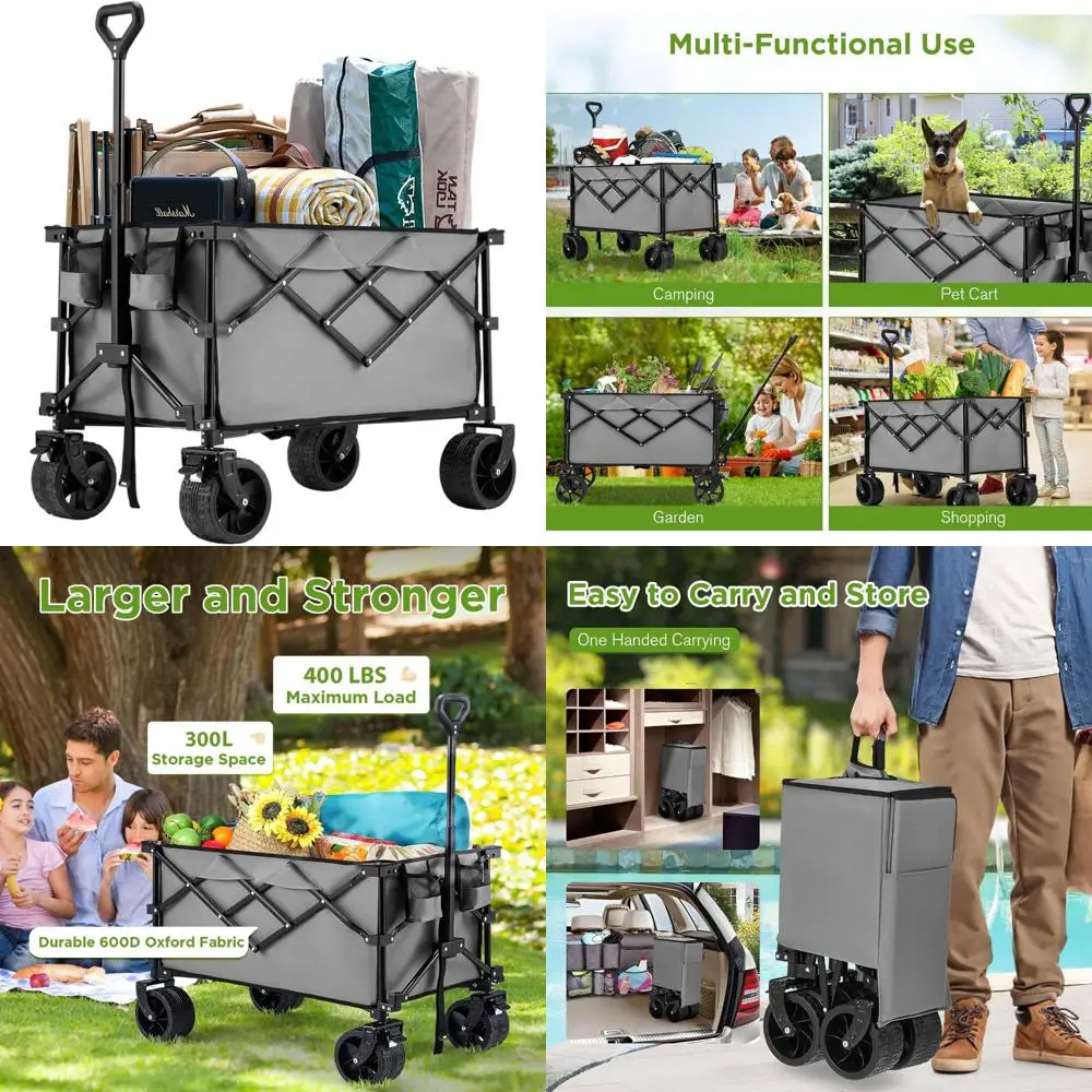 

Сверхмощная складная пляжная тележка с большими колесами для песка, вместимость 400 фунтов, большая складная тележка для активного отдыха