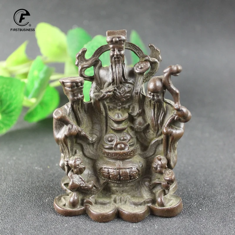 Antique Bronze Taoism Three Gods of Blessing Wealth Longevity Statue Pure Copper Buddha Figurines Ornaments Feng Shui Home Decor