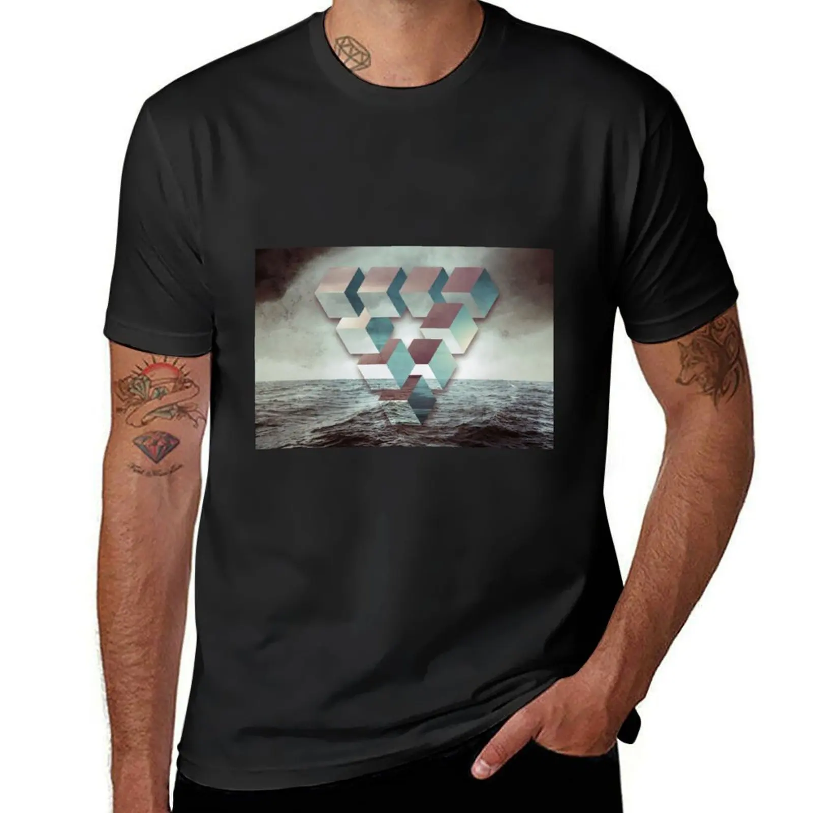

Geometric Sea T-Shirt vintage clothes animal prinfor boys vintage graphic tee affliction shirts mens workout shirts