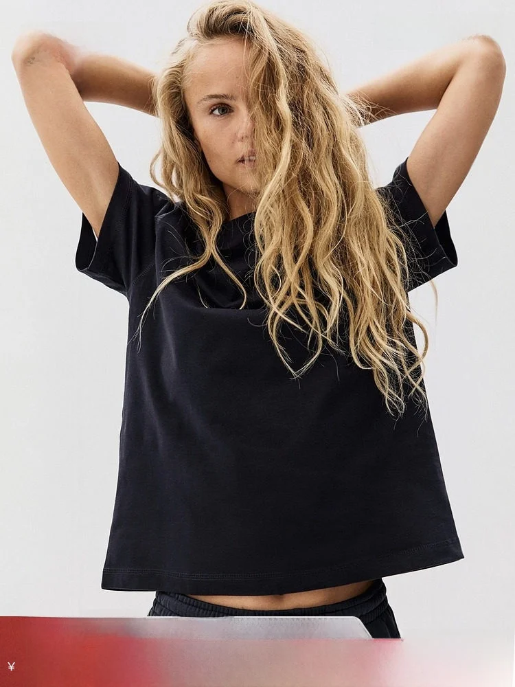 

H&M Oversize Cotton T-irt Spring Women's Casual Sle Commute Daily Pure Color Summer Regular Sve Length round Ne