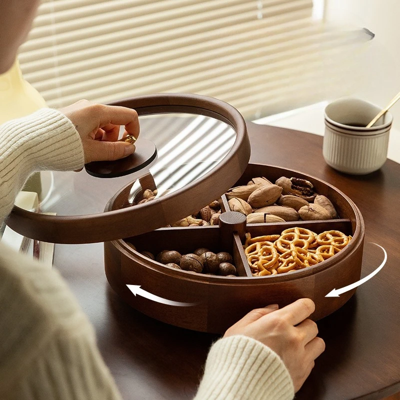 طبق فاكهة غرفة المعيشة المنزلية طبق جوز الفواكه المجففة من الخشب الصلب للعام الجديد