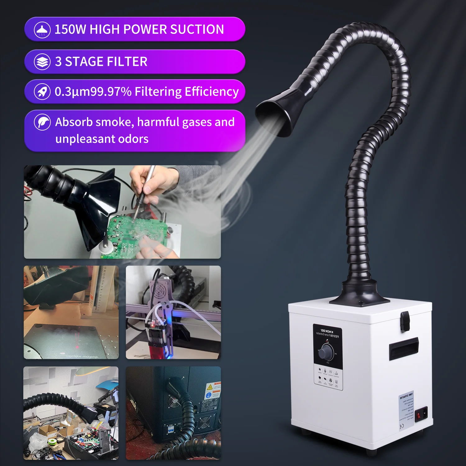 Solder Fume Extractor 150W Smoke Absorber Welding Fume Extractor For Laser Cutting,3D Printer ,DTF Printer Oven, Surgical,Salon