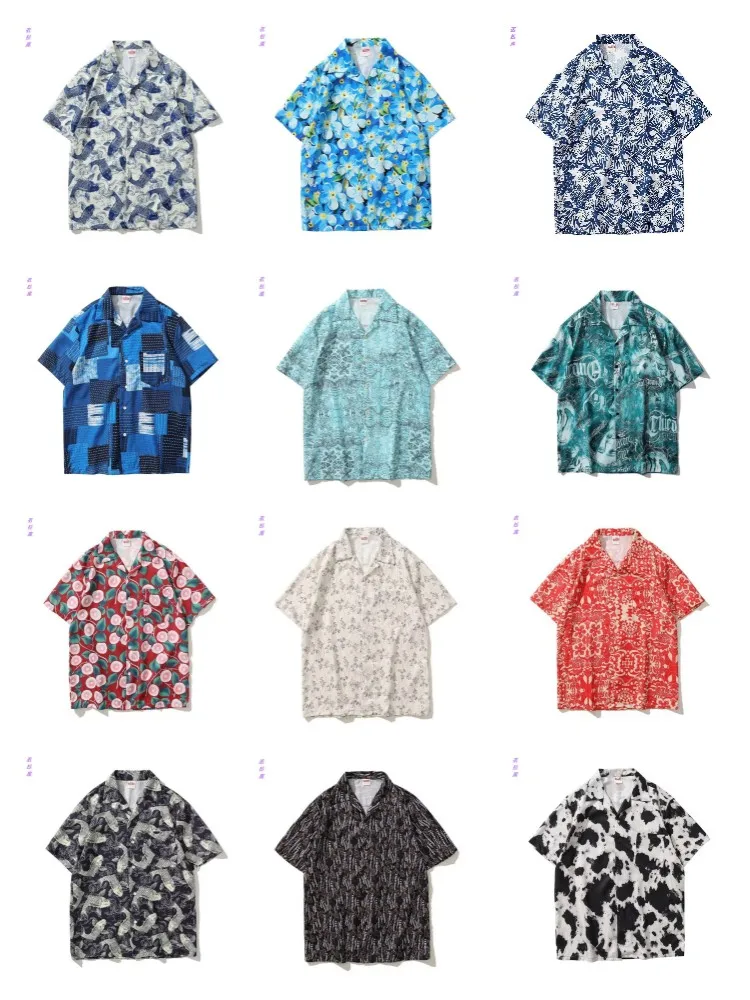 

Vintage Cuban Collar Floral Ice Silk Loose ort Sve Men's irt Faionable Summer Casual irt Urban Sle Youth Faion