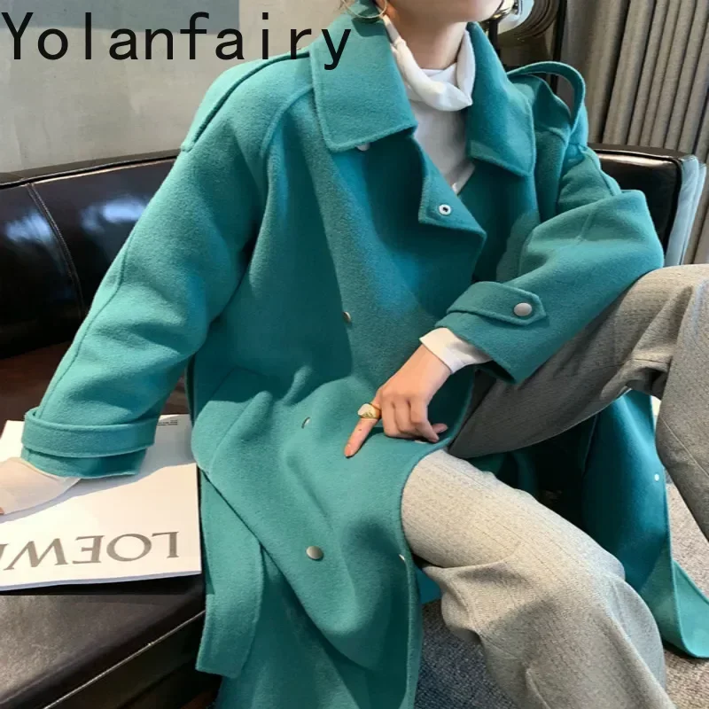 

Spring Autumn Elegant 95% Wool Coat Female Vintage Long Cashmere Woolen Jacket Women Korean Ladies Belt Manteau Femme Hiver 8265