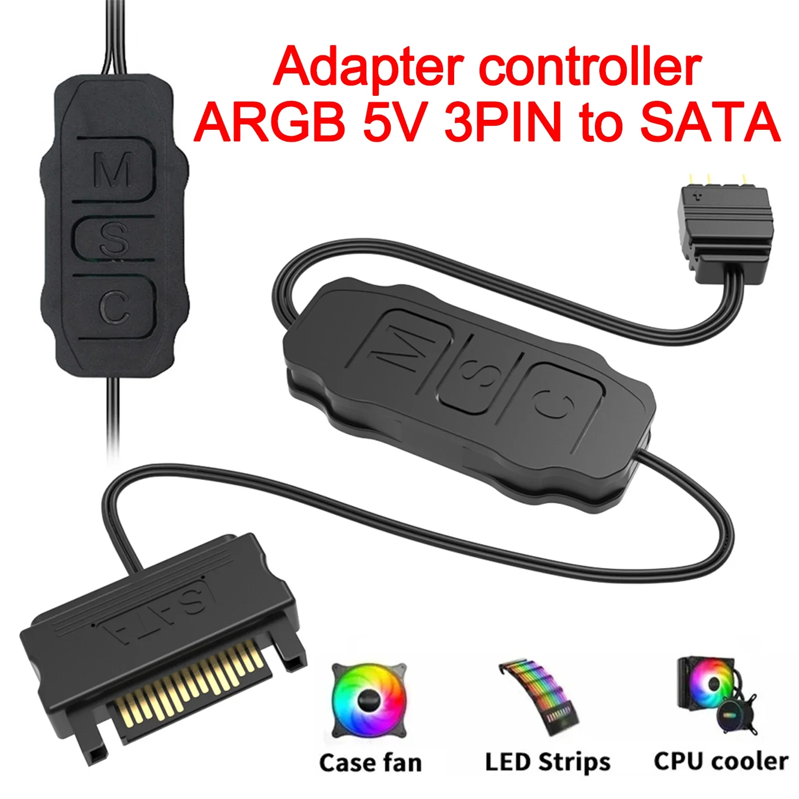 LC-S50R Mini Adapter Controller ARGB 5V 3PIN to SATA Interface Extension Cable with Remote Control For PC Fan Light Strip