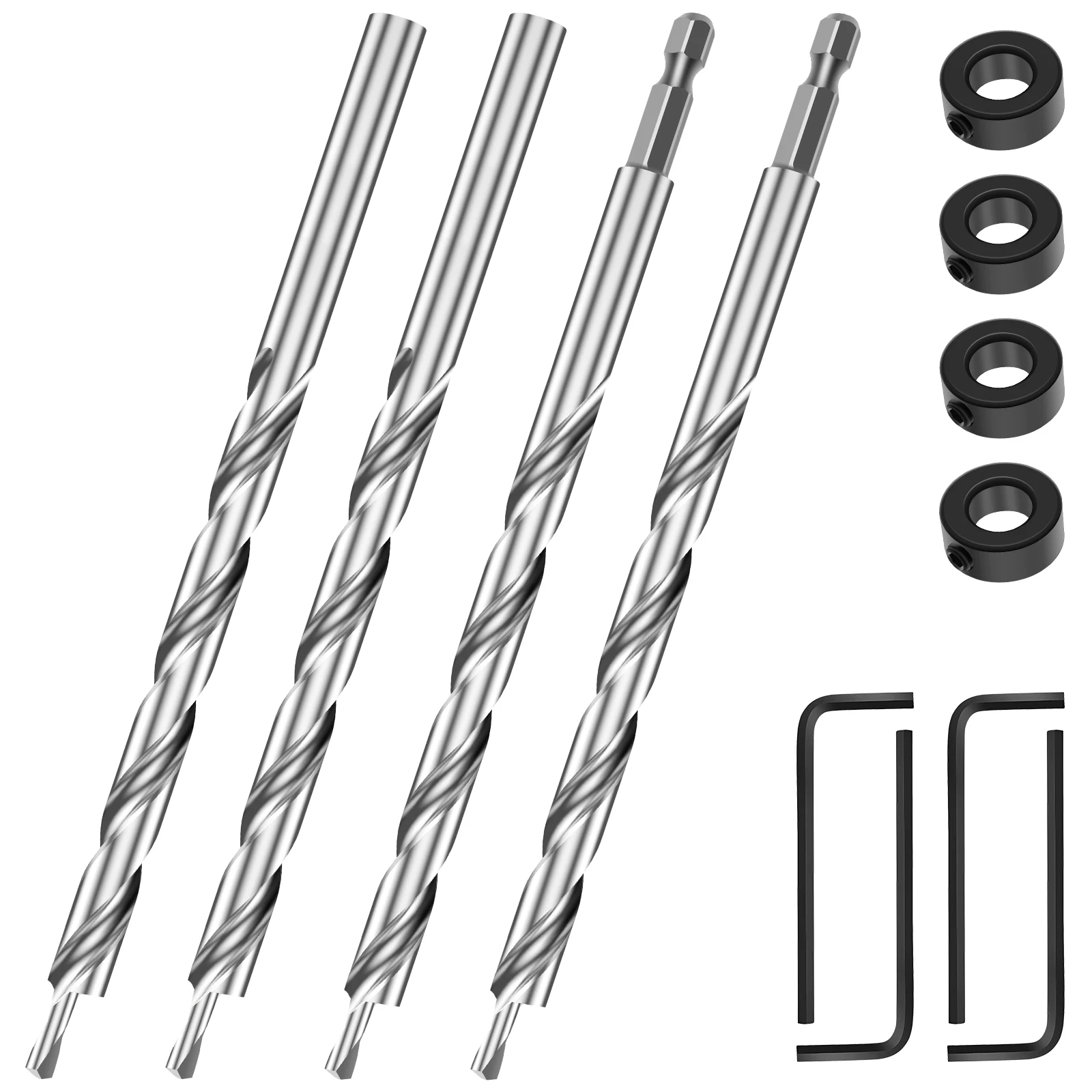 

Twist Drill Bit Set High Speed Steel Step Drill Bit 1/4 Inch Hex Shank and Round Shank Pocket Hole Drill Bit with Stop Collars