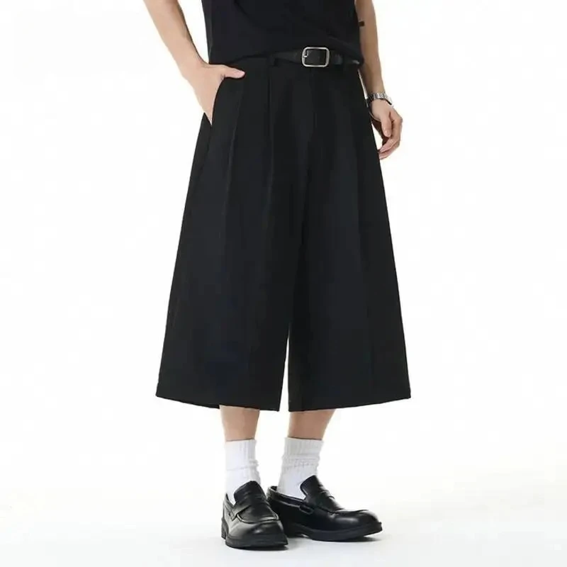

Old Money Style Men's Suit Shorts Summer Lightweight Loose High-End Pleated Desaign Straight Wide-Leg Cropped Trousers