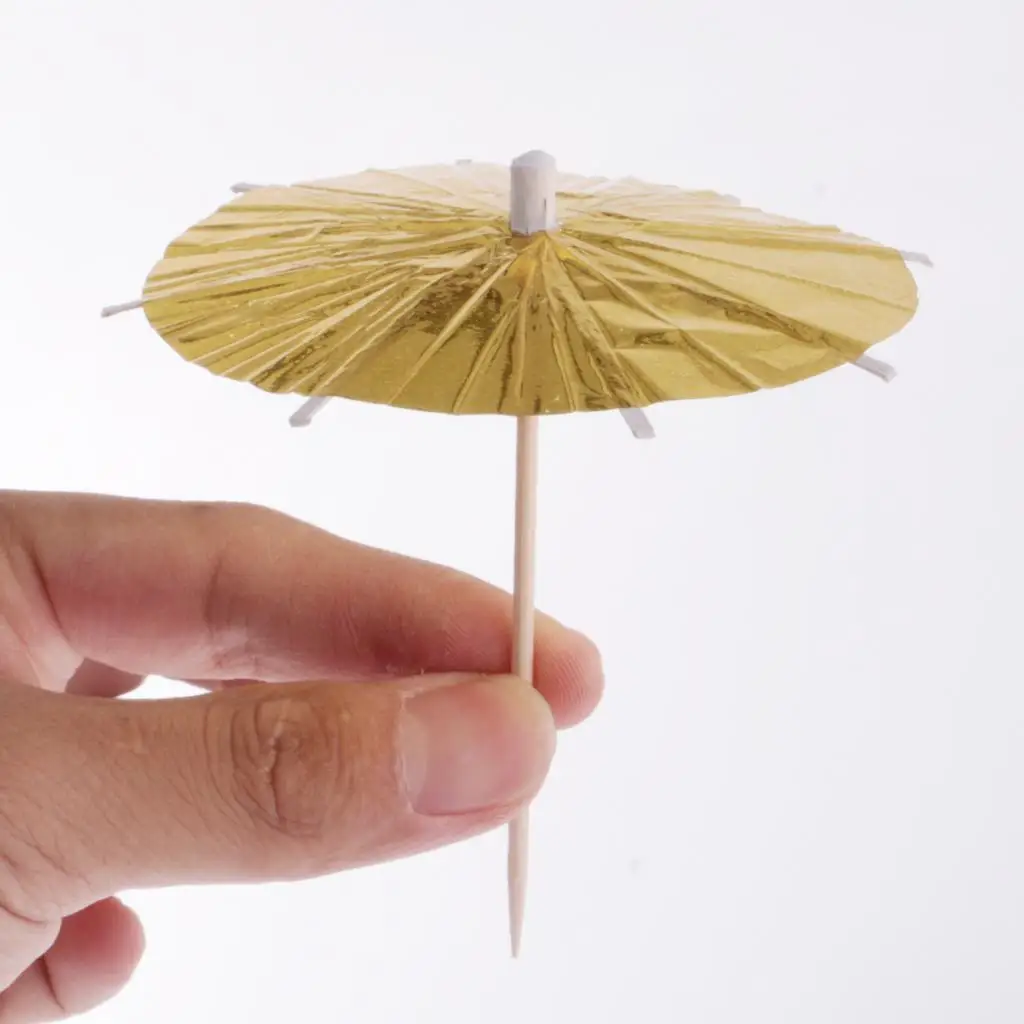 Aluminum Foil Metallic Umbrella Picks Bamboo Cocktail Sticks Disposable Party for Luau Bar Celebrations