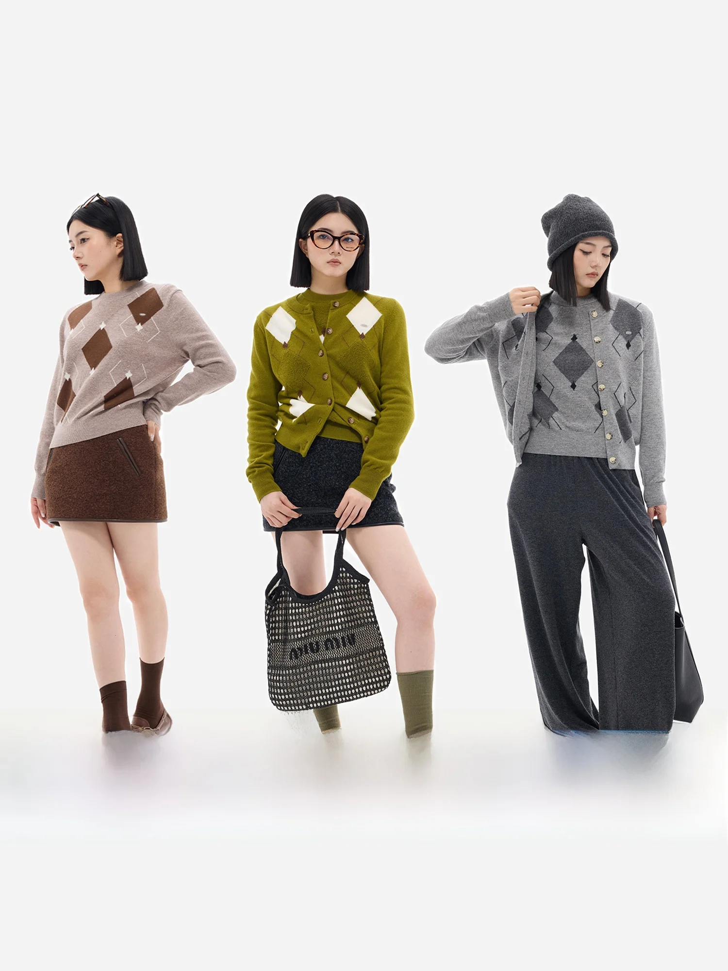 

eGuYue Coccru Lattice Pattern 00% Wool Sweater Cardigan Fine Texture Vintage Overhead Women's Long Sve Knitwear