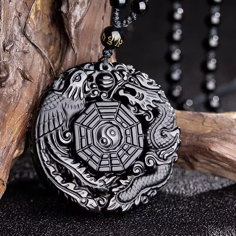 Natural Obsidian And Auspiciousness Eight Trigrams , Black Pendant, Women'S Necklace Jewelry