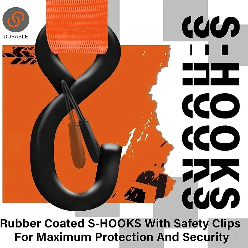 

Heavy-Duty Ratchet Straps Set for ATV UTV Motorcycle Truck Cargo Coated S Hook Made of Durable Polyester