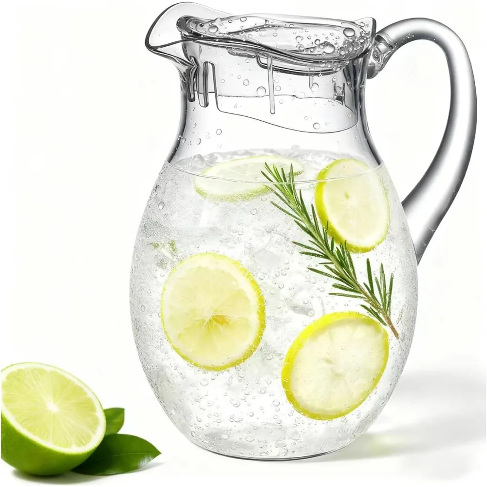 

Прозрачный пластиковый кувшин на 72 унции с крышкой — не содержит BPA, небьющийся кувшин для воды с ручкой — дружелюбный в холодильнике для чая со льдом, сока, молока