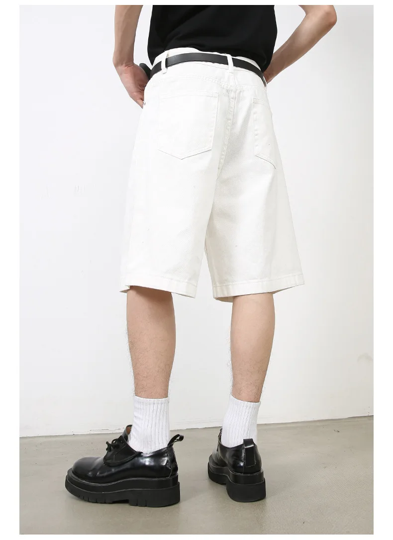 Men's Jean Shorts High Waisted Knee Length Baggy Jorts Wide Leg Loose Denim Shorts with Pockets