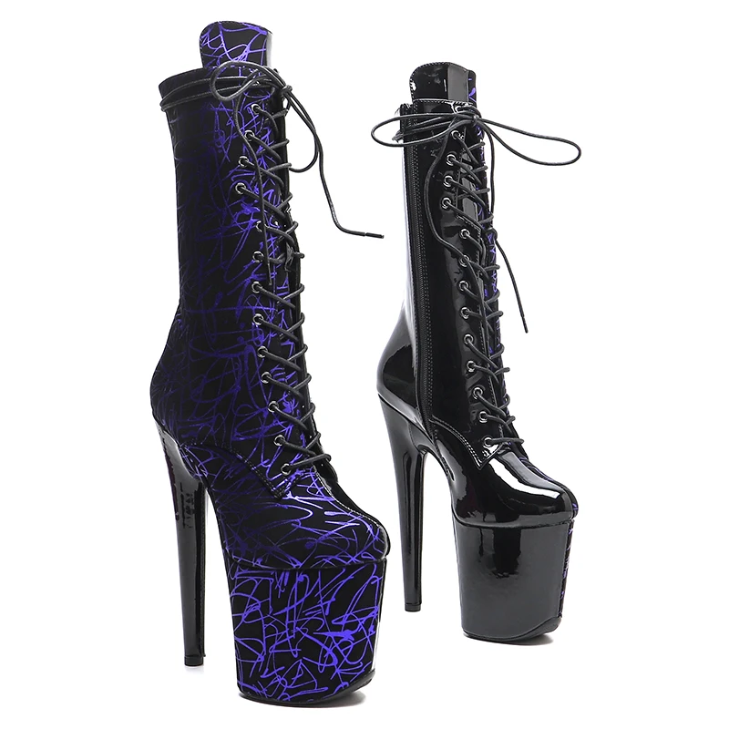

Leecabe 20CM/8inches Patent upper mix suede fashion shoes High Heel platform stripper heel Pole Dance boots