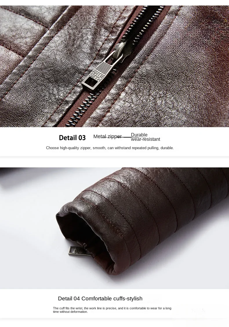 Men's Leather Jacket Autumn and Winter New Solid Color Slanted Zipper Design Outdoor Travel Lapel Coat Men Warm Leather Clothing