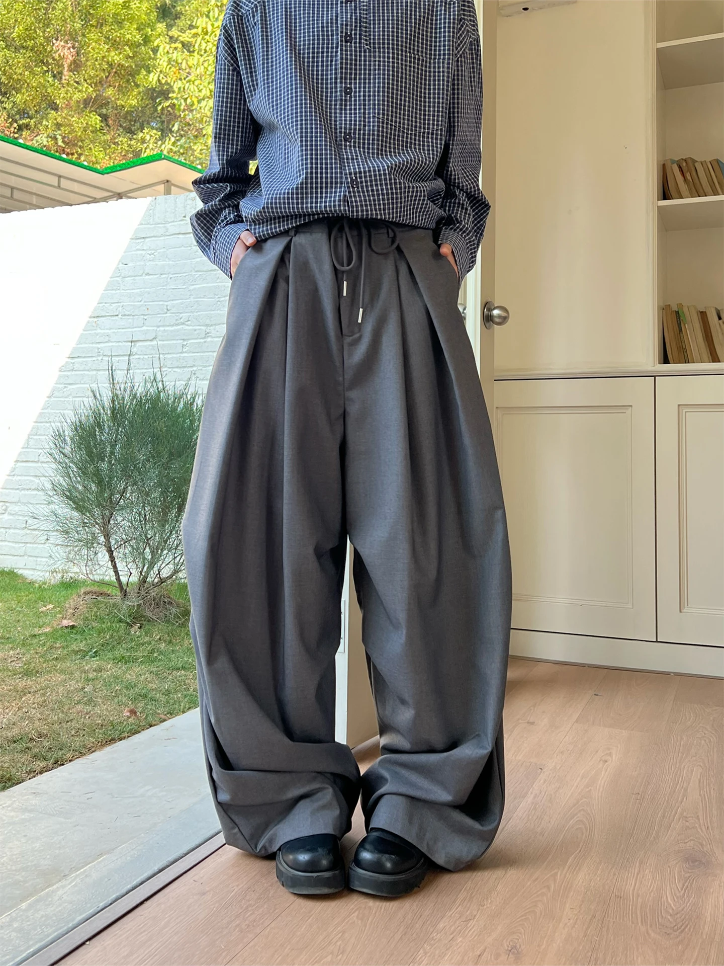 

Casual Pleated Wide Leg Pants Men Women Match All over the World Long Draping Couple Pants Never Stay up Late Old Money Style