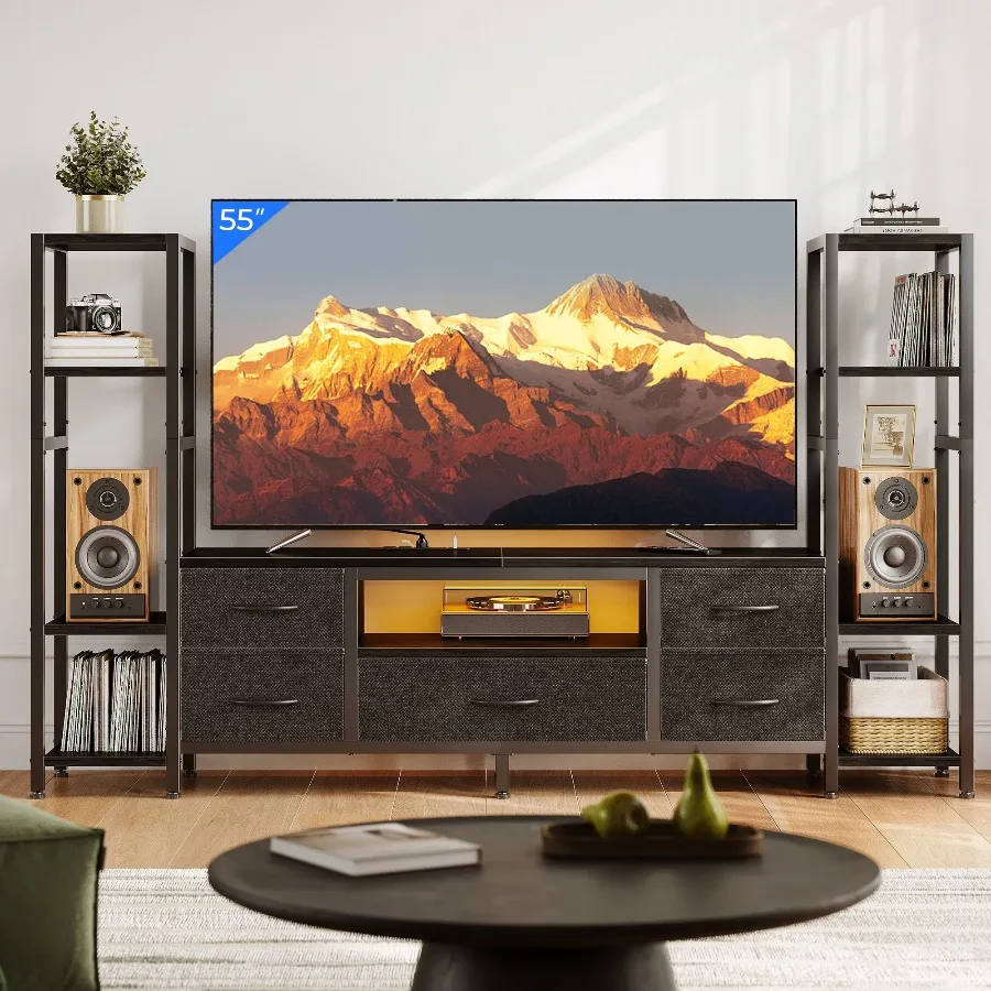 Casacomoda TV Stand up for 40–50 Inch TV Low-Profile Entertainment Center Small Spaces LED Lights & Power Outlets Storage TV