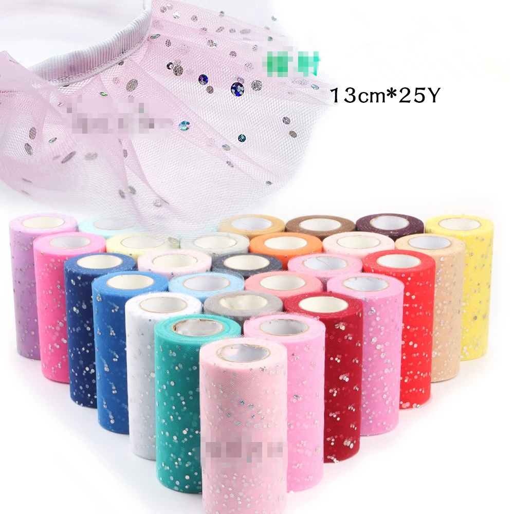 

13 см X 25 ярдов блестящая лазерная блестящая сетка в рулоне для свадебной вечеринки, пряжа-пачка, юбка для стола, сетки, рождественское украшение из ткани «сделай сам», S2667