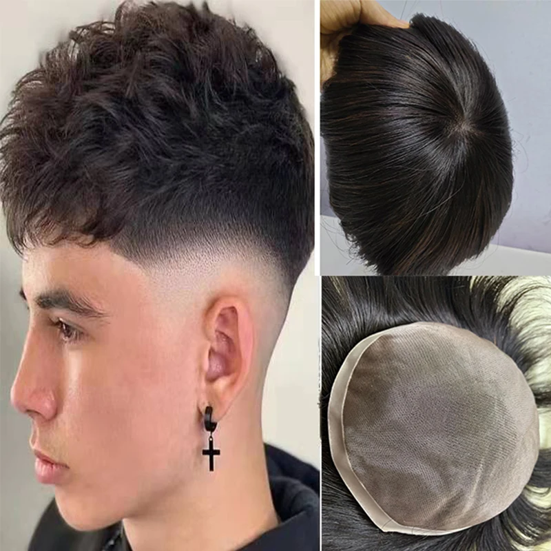 

Soft Straight Men Toupee Mono+Pu Base Human Hair Wig Men's Capillary Prosthesis Durable System Australia French Lace Toupee