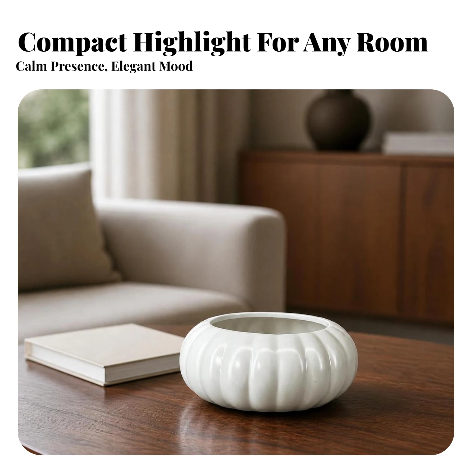 Pumpkin Planter Low-Profile Oval Planter Ribbed Ceramic Pot Glossy Oval Flower Pot Easy to Clean for Plant Lovers, Living Room