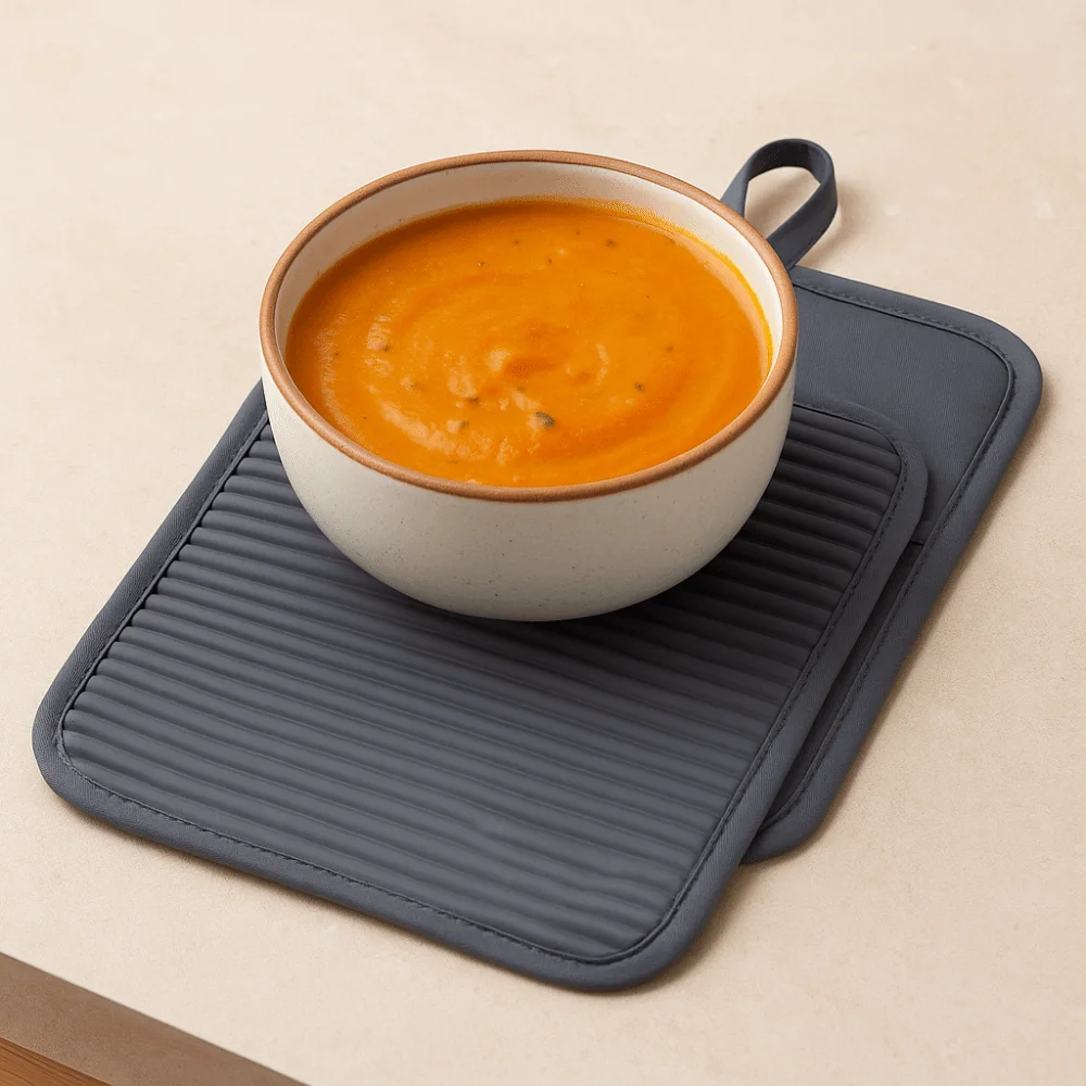 

2pcs Anti-scalding Silicone Pot Holder Non-slip Solid Color Insulation Pad Silicone Striped Hangable Oven Gloves Microwave
