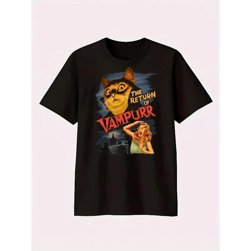 

Men's Retro Vampire Cat Pattern T-shirt Summer New Aesthetic Street Style Suitable for Both Men and Women
