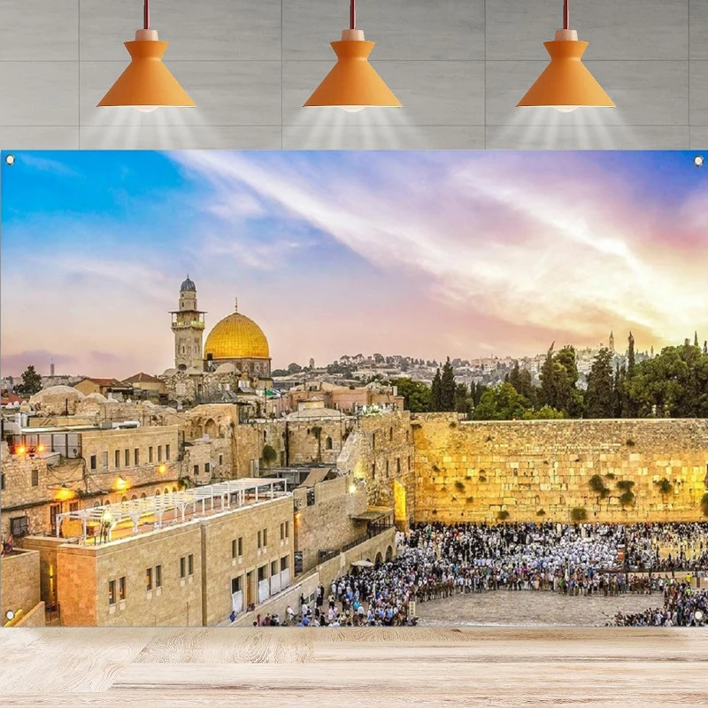 Jerusalem Cityscape Western Wall Photography Backdrop David Tower Background for Sukkot Rosh Hashanah Home Party Decor Banne