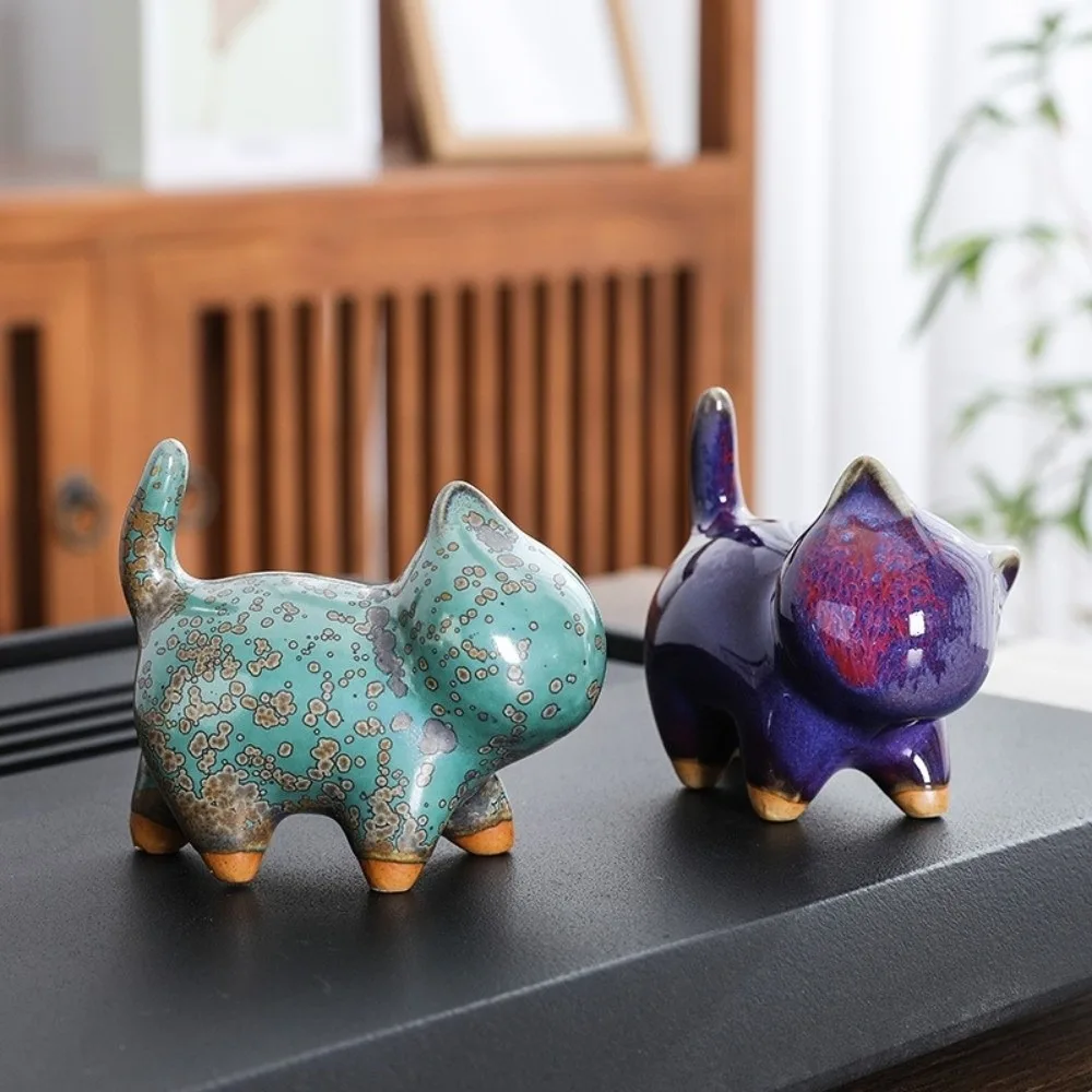 1/4pcs Cat Tea Pet Ceramic Ornament Craft Desktop Decoration Lazy Cat Car Ornament Chinese Style Jun Porcelain Cat Tea Pet