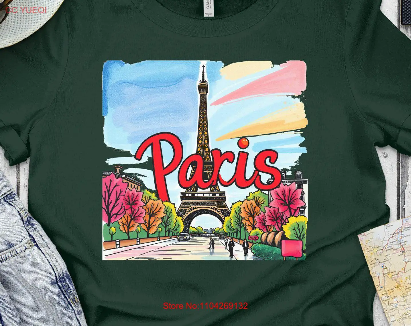 Paris Eiffel Tower T Shirt Colorful Street Art Trendy Travel Souvenir Vibrant Tourist Attraction Apparel