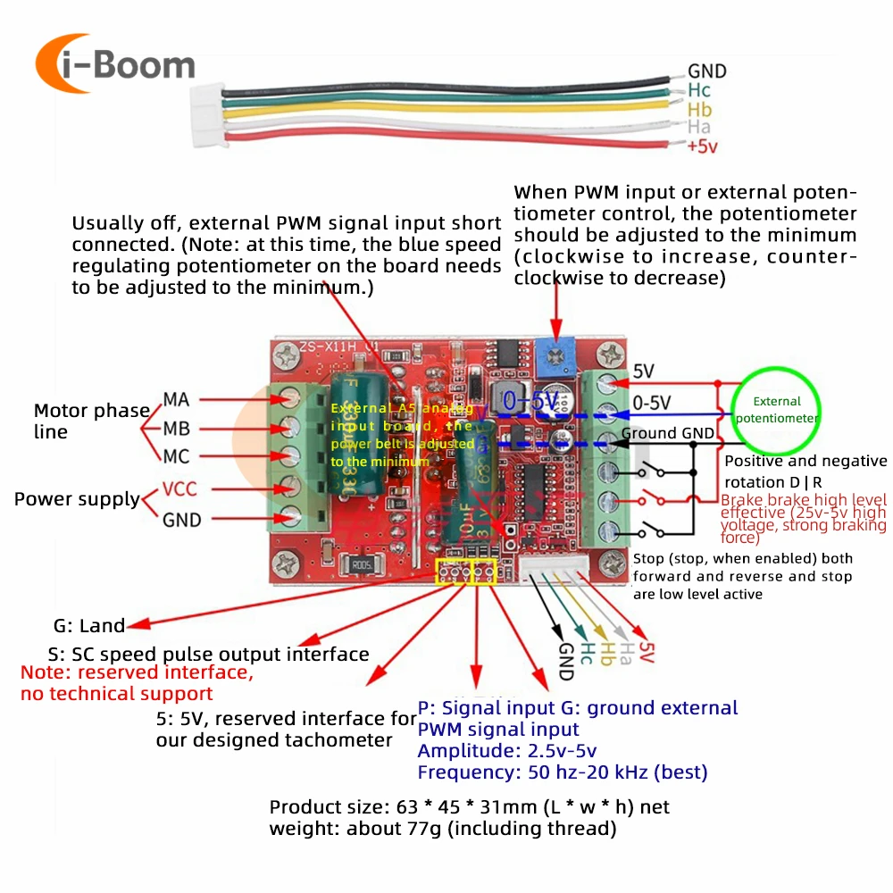 400W DC 9 -60V BLDC 3 Phase DC Brushless Electric Motor Speed Controller with Hall Sensor Motor Driver Module