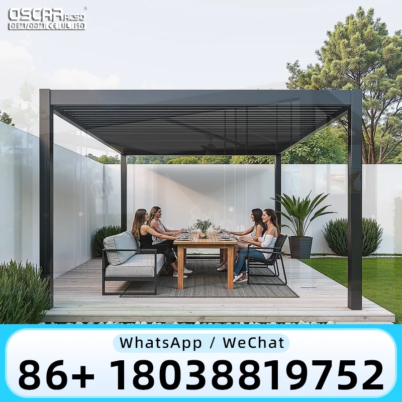 New Design Motorized Screen Roller Blinds Aluminium Louvre Roof Bioclimatic Pergola for Garden Patio Balcony pergola