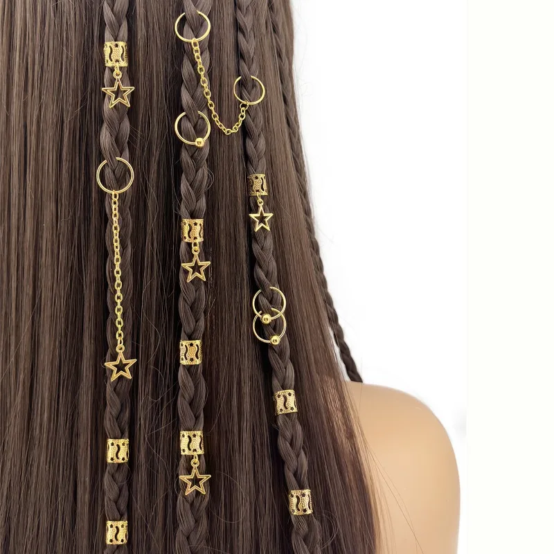 32 Pieces Hollow Star Dreadlock Extensions Hair Rings for Braids Shiny Durable Premium Stylish Unique Festival Hippie Jewelry