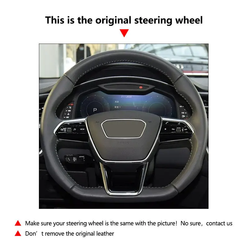 لأودي A6 C8/4K S6 A7 4K8 A8 D5/4N S8 E-Tron S GT (شكل D) غرزة يدوية جلدية مثقوبة غطاء عجلة القيادة الداخلي للسيارة