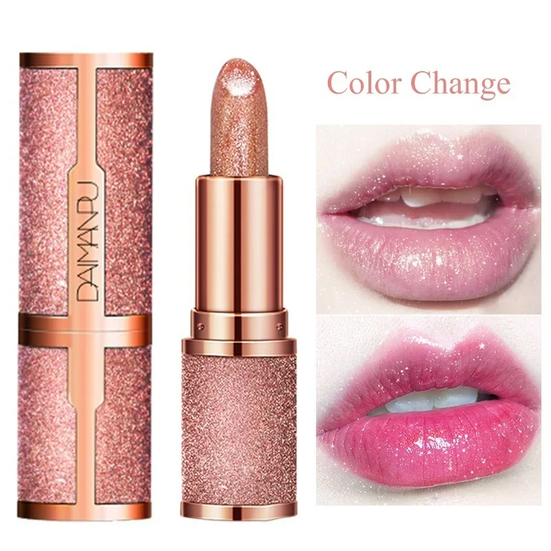 Diamond Lipstick Temperature Changing Color Shiny Moisturizing Lasting Waterproof Glitter Lip Blam Lips Makeup Cosmetic 1PCS