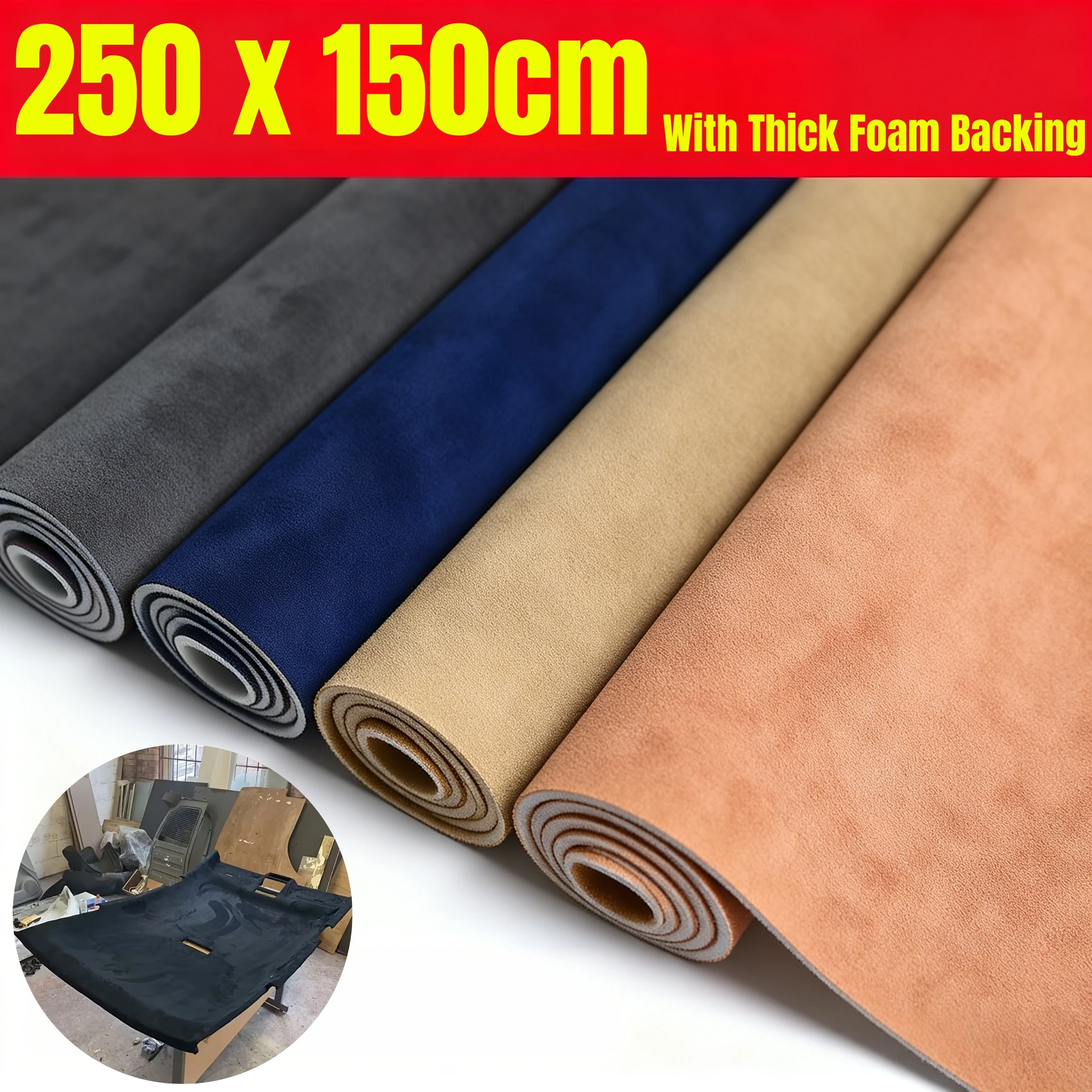 

Suede Velvet Car Headliner Fabric with Elastic Foam Backing–Professional Upholstery Material for Truck & RV Ceiling Renovation