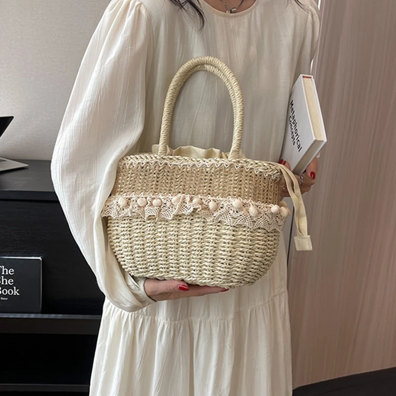 New Weave Tote Bag Female Bohemian for Women Summer Beach Straw Handbags and Purses Ladies Fashion Travel Daily Shopping  Basket