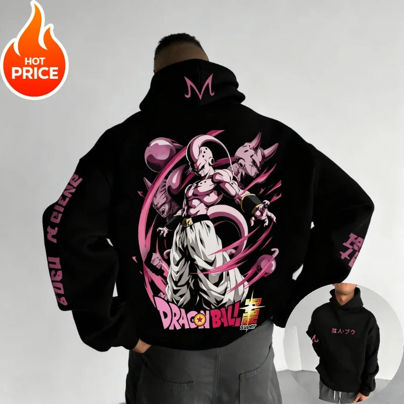 Anime Dragon Ball Majin Buu Harajuku 2026 Streetwear Męska Bluza Vintage z Kapturem Zimowa Damska Oversize Bluza z Długim Rękawem