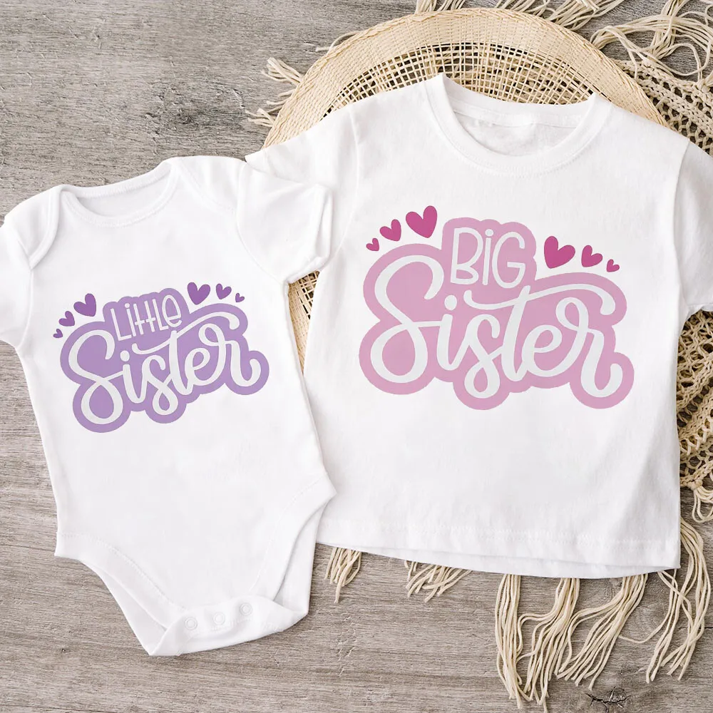 Big Sister Little Sister Family Matching Kids Clothes Short Sleeve T Shirt Baby Bodysuit Kid Jumpsuit Sisters Shirt and Bodysuit