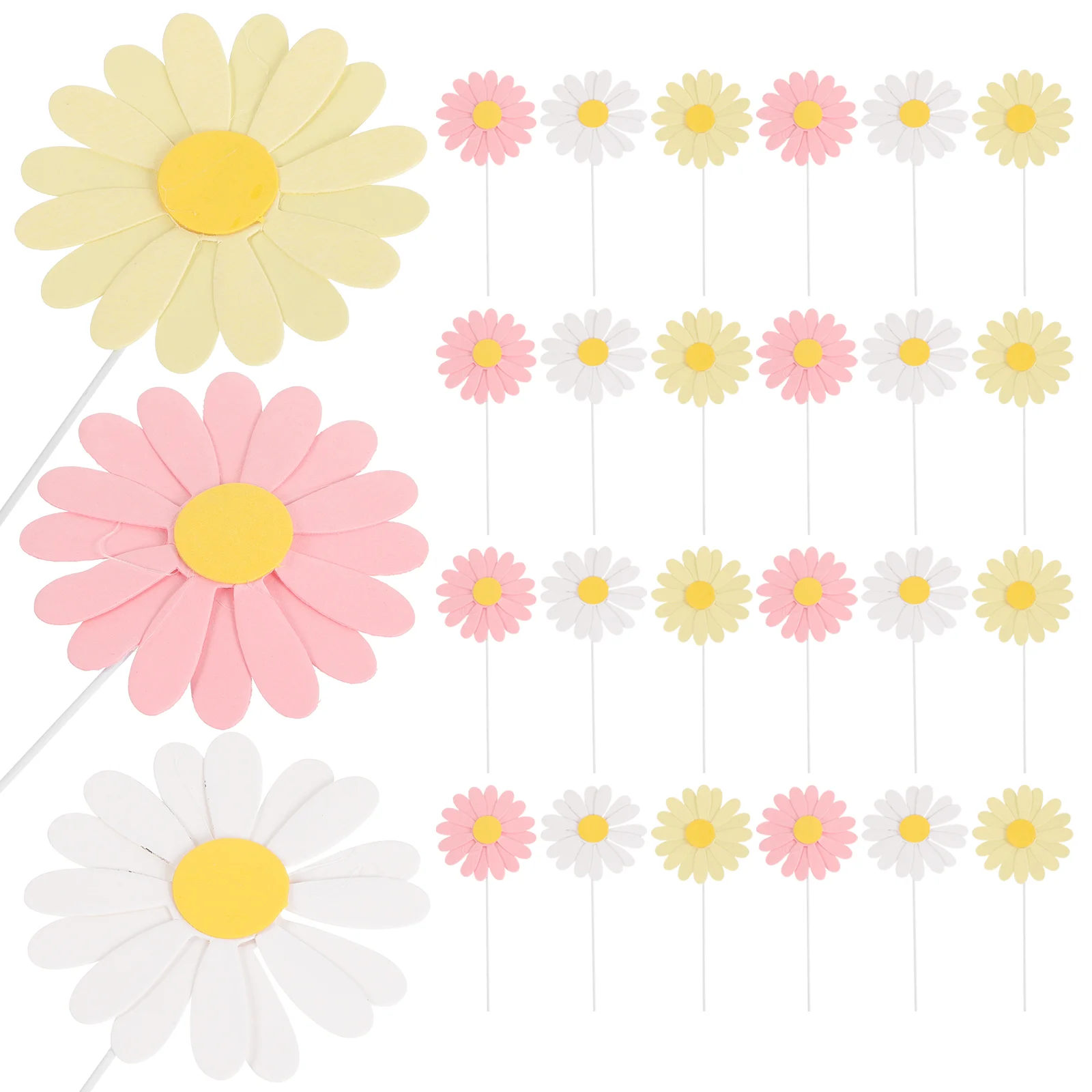 

30 Pcs Party Daisy Cake Toppers Bohemian Decor Cupcake Decorations Hippie Floral Picks Pink