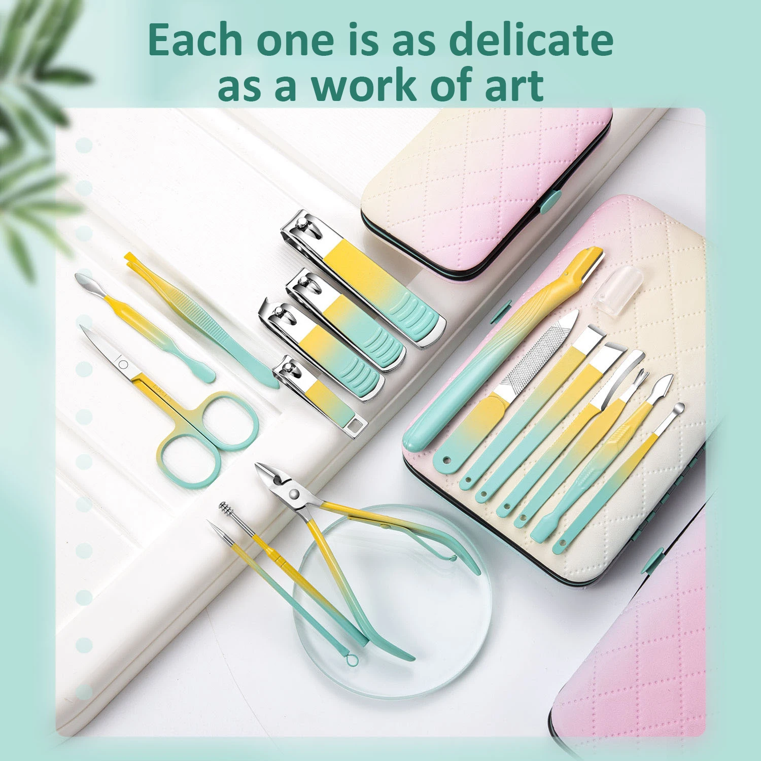 Kit professionnel de manucure et pédicure en acier inoxydable, 7/10/12/18 pièces, soins des ongles de précision avec étui de voyage avec coupe-ongles