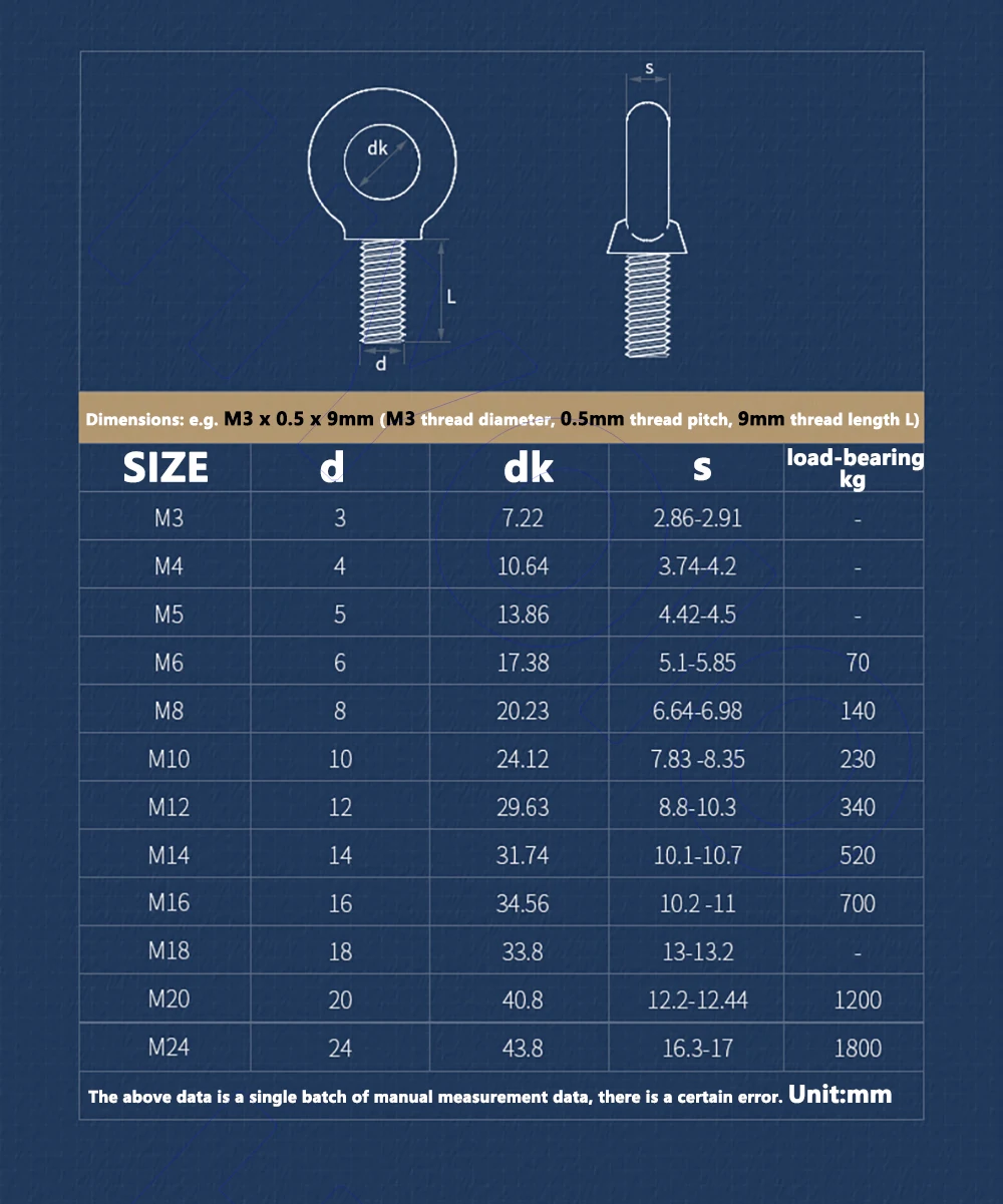 Stainless Steel Lifting Eye Bolts Screw A2 304 Eyebolt Male Thread Ring Eye Bolt Round Hook Screws M3 to M12