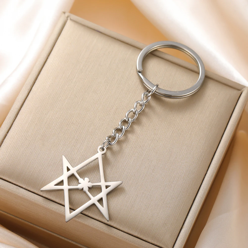 Dawapara Thelema Unicursal Hexagram Pendant Keychain Aquarian Star Protection Amulet Stainless Steel Keyring