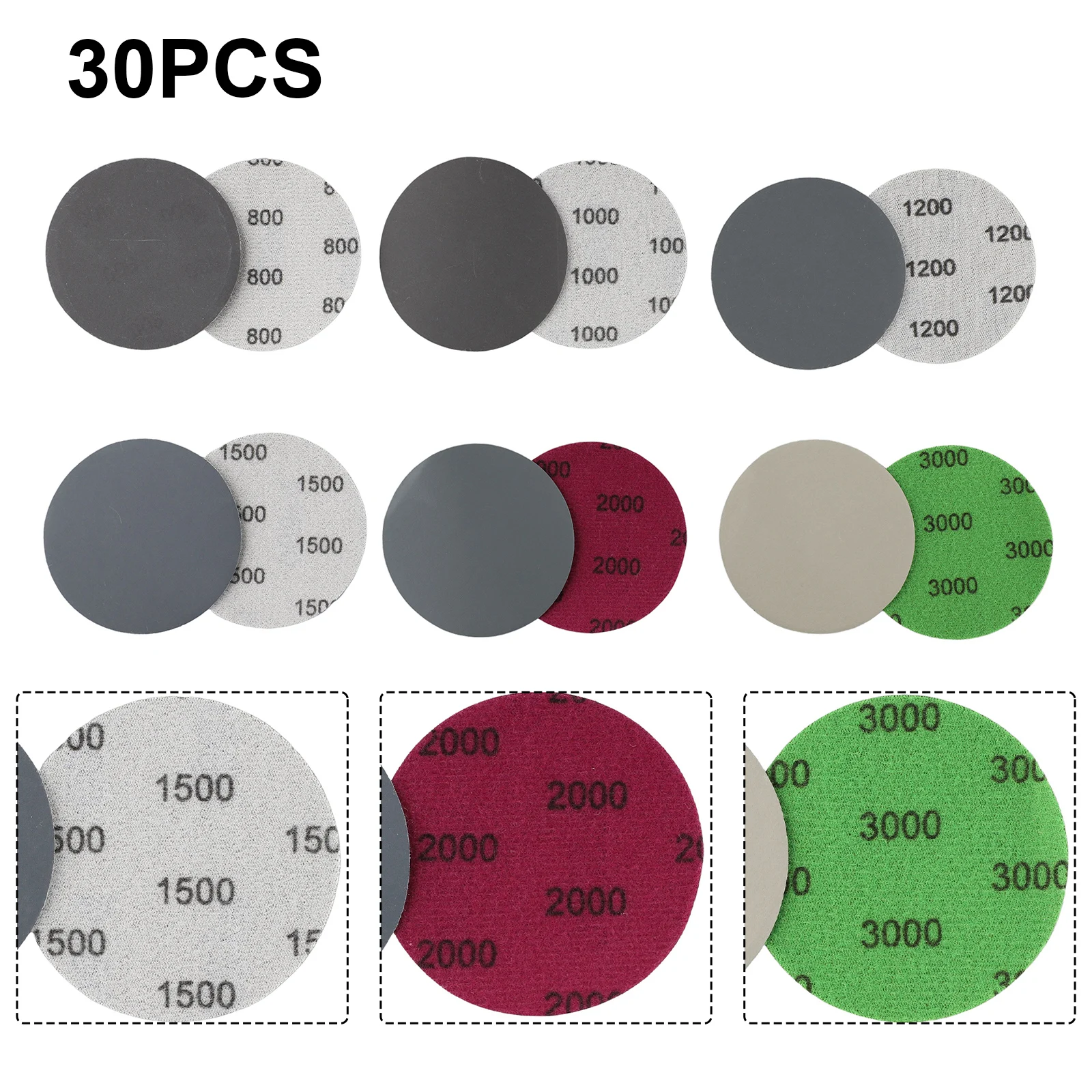 Imagem -03 - Lixa Impermeável para Lixar Lixa de Carboneto de Silício Lixar Grão 800 1000 1200 1500 2000 3000 30 Pcs Set