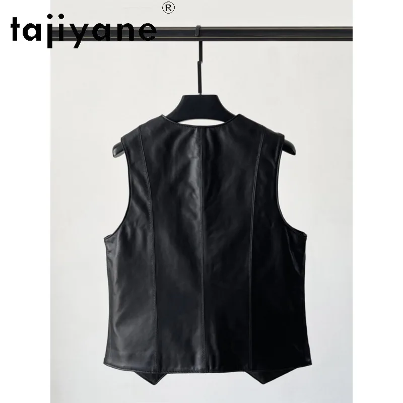 TAJIYANE Genuine Leather Jacket Woman Vests Short  V-neck Leather Coat Irregular Sheepskin Jackets for Woman Slim-fit Дубленка