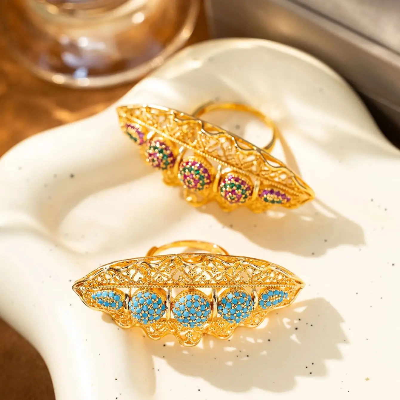 Free Size Big Copper Gold Plated Wedding Ring Middle East Arabic Style Women's Jewelry Band for Couples Bridal Accessory