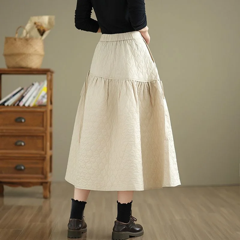 Gonna a clip in cotone Lingge antivento da donna Mezza gonna da donna 2025 Nuovo autunno inverno Gonna lunga a trapezio calda e di bell'aspetto Versatile