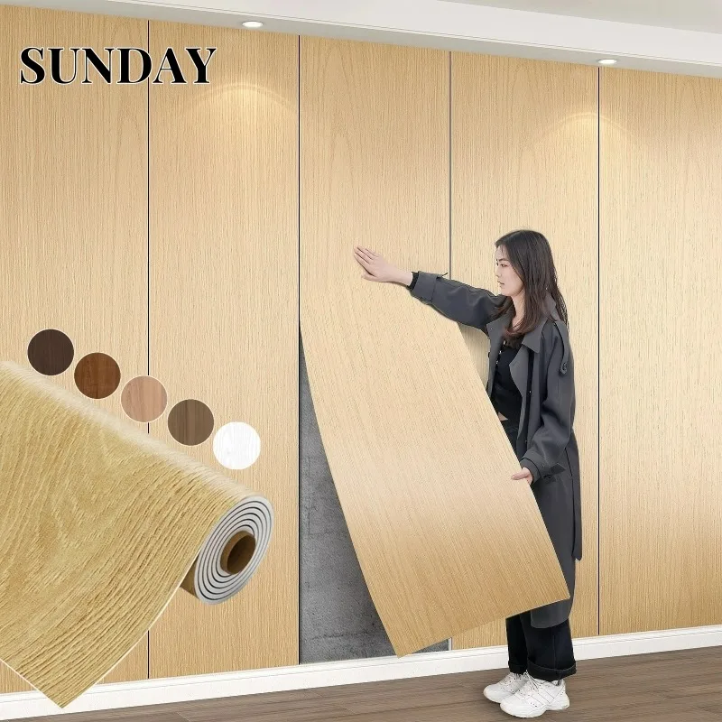 Thick Imitation Wood Grain Wall Stickers Self-adhesive Wallpapers Foam Aluminum Film Peel and Stick Wallpaper Living Room Decor