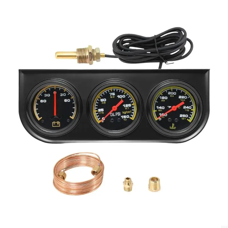 

52MM Vehicle Monitoring Set For Engine Oil Pressure Water Temperature And Electrical Current With Illuminated Display H9EE